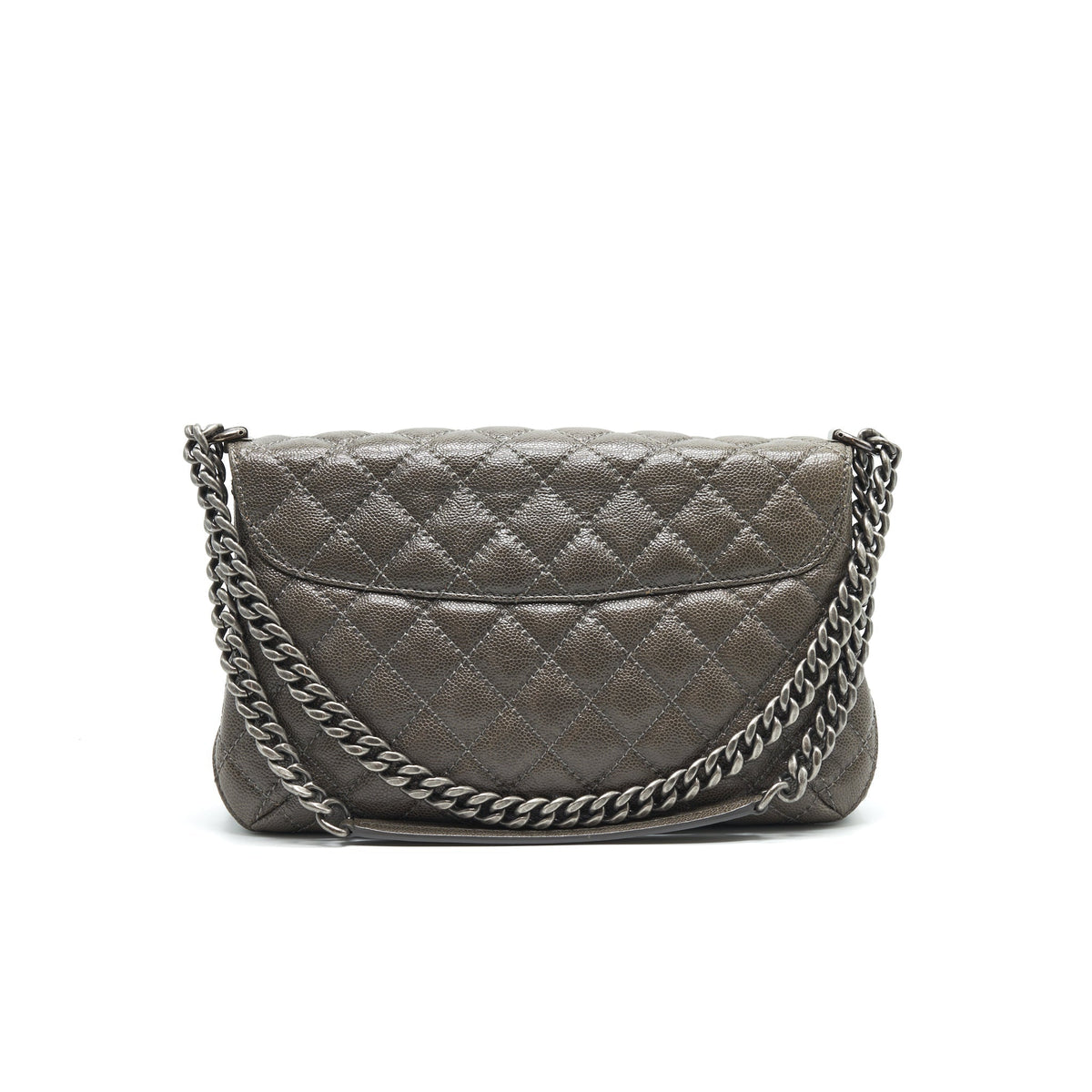 CHANEL SEASONAL JUMBO CAVIAR FLAP BAG GREY WITH RUTHENIUM HARDWARE