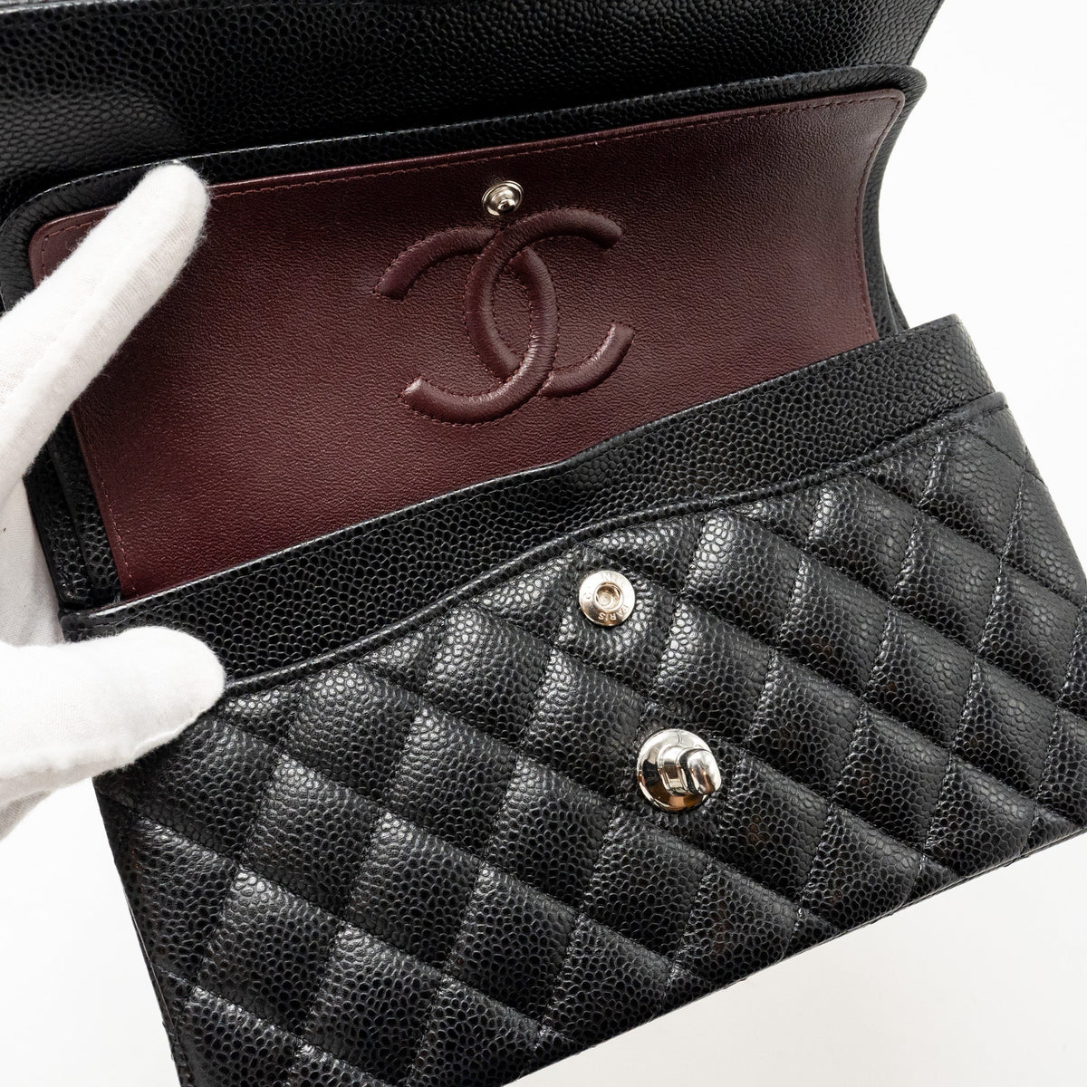 CHANEL SMALL CLASSIC DOUBLE FLAP BAG CAVIAR BLACK SHW (MICROCHIP)