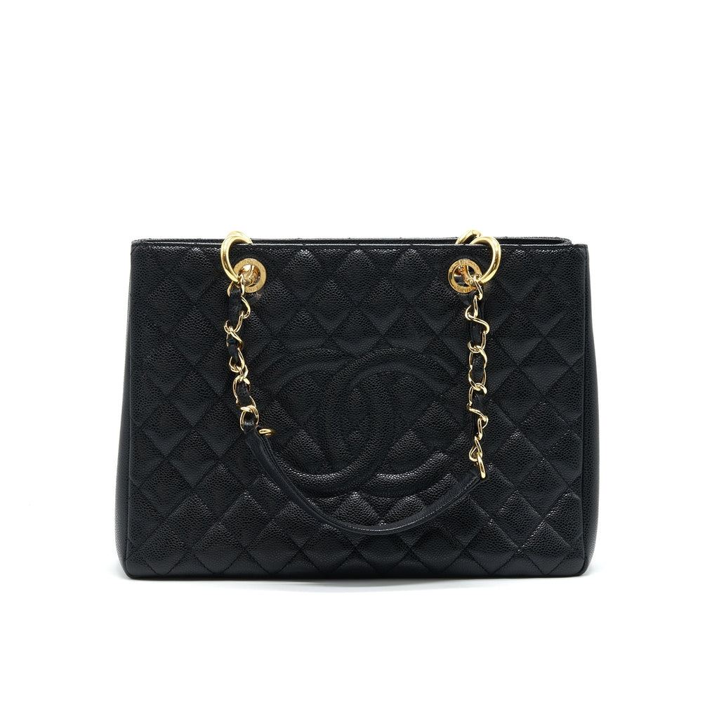 CHANEL GRANT SHOPPING TOTE BAG GST BLACK CAVIAR GHW