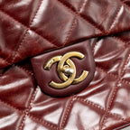 Chanel 16A Gold Bar Top Handle Flap Bag Glazed Calfskin Burgundy GHW