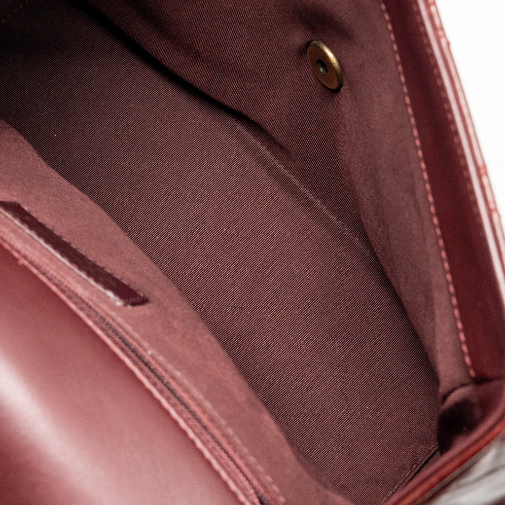 Chanel 16A Gold Bar Top Handle Flap Bag Glazed Calfskin Burgundy GHW