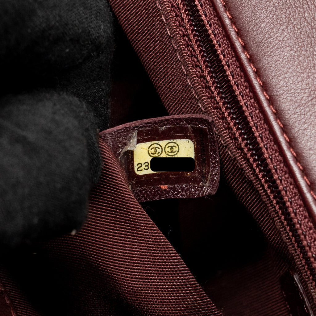 Chanel 16A Gold Bar Top Handle Flap Bag Glazed Calfskin Burgundy GHW