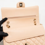CHANEL MEDIUM CLASSIC DOUBLE FLAP BAG CAVIAR LIGHT BEIGE LGHW (MICROCHIP)