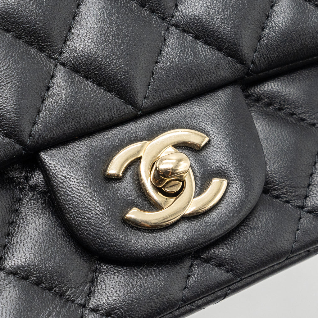 CHANEL MINI SQUARE FLAP BAG LAMBSKIN BLACK GHW (MICROCHIP)