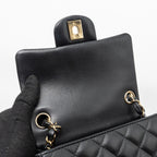 CHANEL MINI SQUARE FLAP BAG LAMBSKIN BLACK GHW (MICROCHIP)