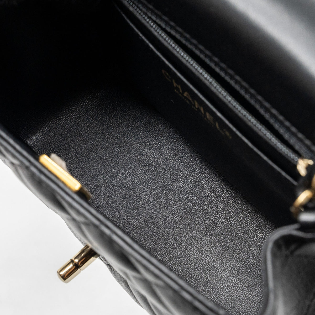 CHANEL MINI SQUARE FLAP BAG LAMBSKIN BLACK GHW (MICROCHIP)