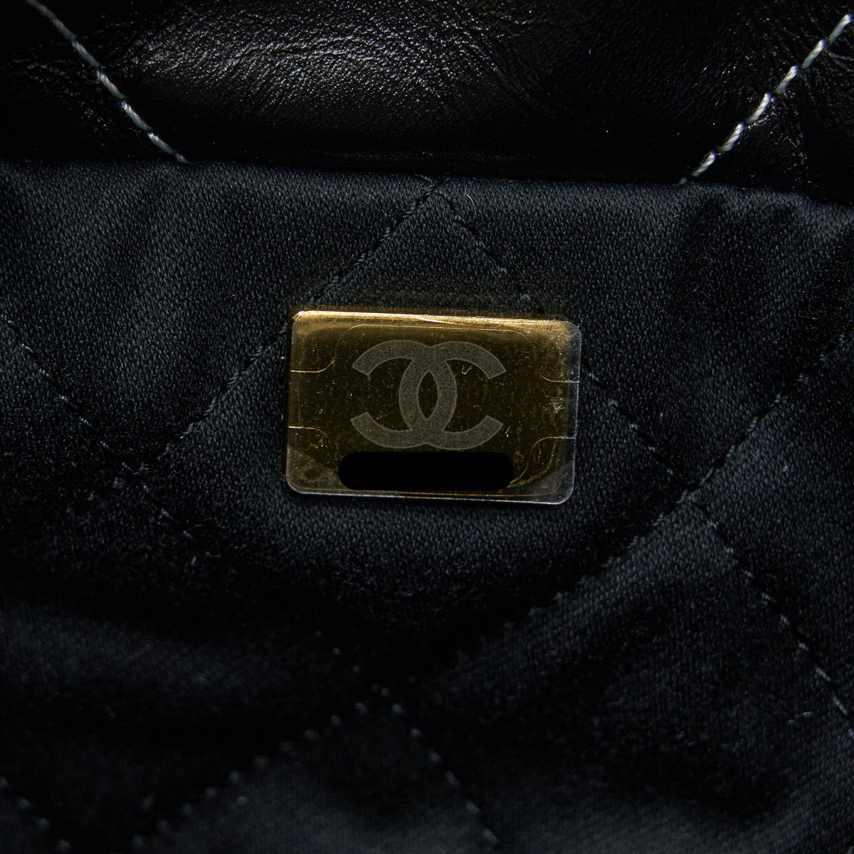 CHANEL SMALL 22 BAG GOLD LETTER SHINY CALFSKIN BLACK GHW (MICROCHIP)