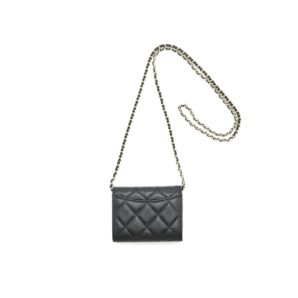 CHANEL CLASSIC CARD HOLDER WITH CHAIN BLACK LGHW SERIAL 30