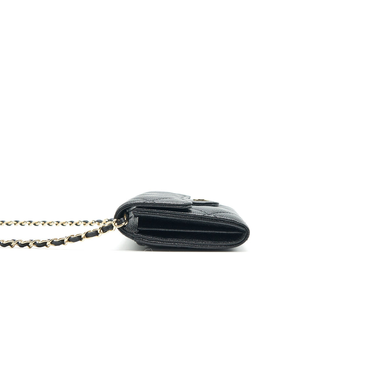 CHANEL CLASSIC CARD HOLDER WITH CHAIN BLACK LGHW SERIAL 30