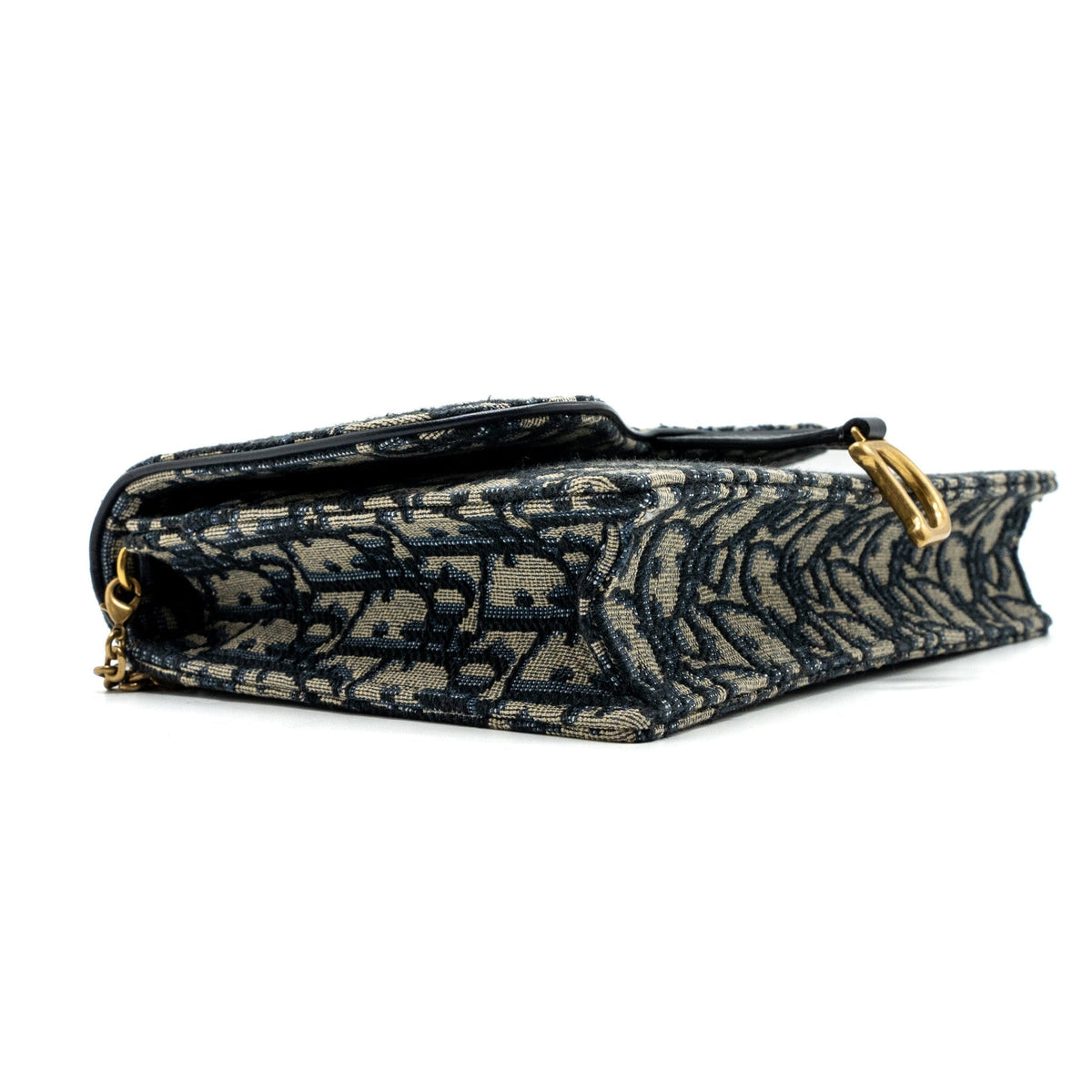 DIOR SADDLE POUCH WITH CHAIN DIOR OBLIQUE JACQUARD BLUE GHW