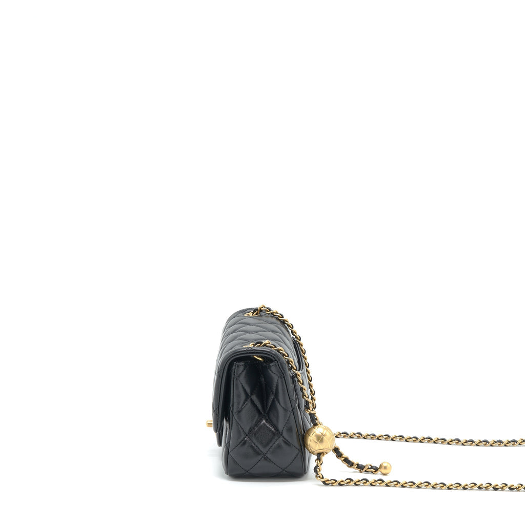 CHANEL PEARL CRUSH MINI SQUARE LAMBSKIN BLACK BRUSHED GHW
