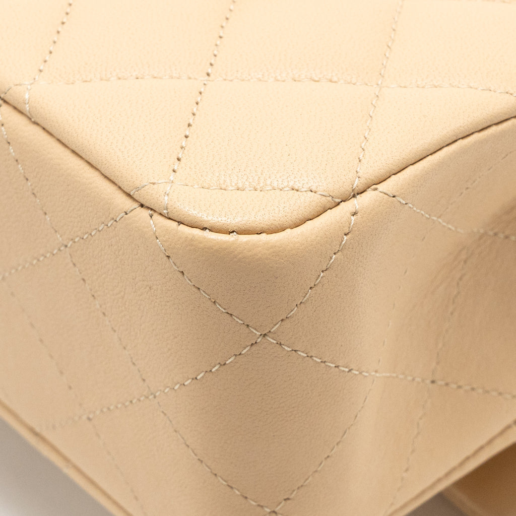 Chanel Medium Classic Double Flap Bag Lambskin Beige GHW (Microchip)