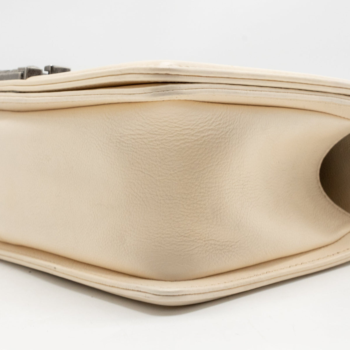 Chanel medium boy bag calfskin ivory ruthenium silver hardware