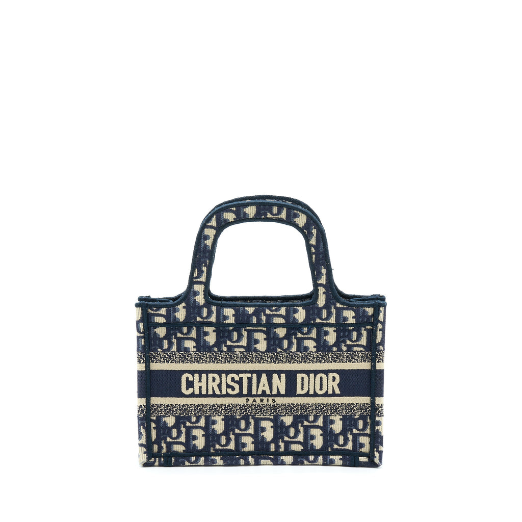 DIOR MINI BOOK TOTE BLUE OBLIQUE EMBRIODERY