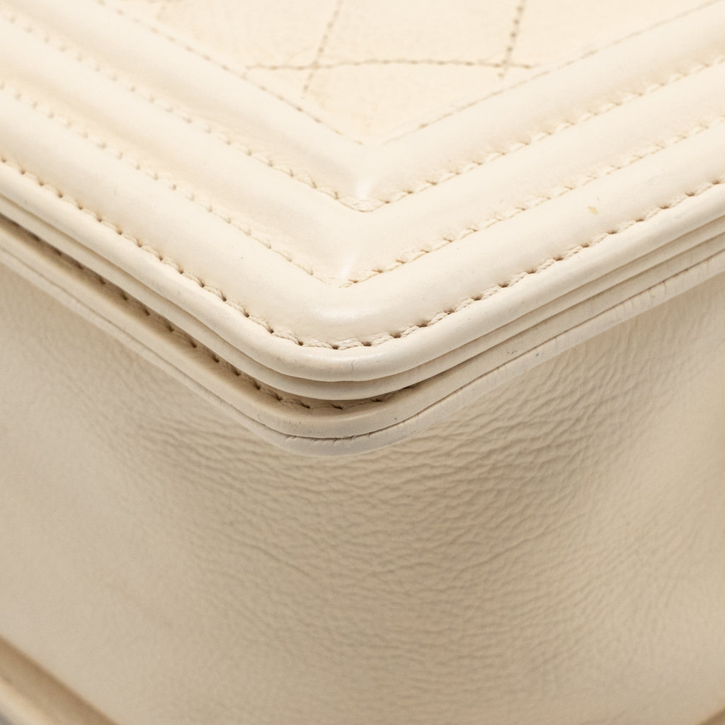 Chanel medium boy bag calfskin ivory ruthenium silver hardware