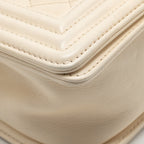 Chanel medium boy bag calfskin ivory ruthenium silver hardware