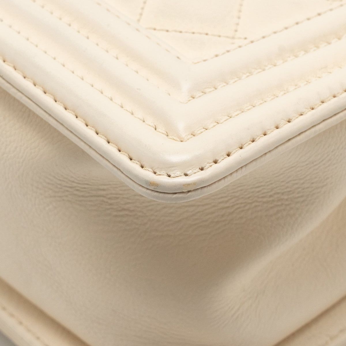 Chanel medium boy bag calfskin ivory ruthenium silver hardware