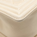 Chanel medium boy bag calfskin ivory ruthenium silver hardware