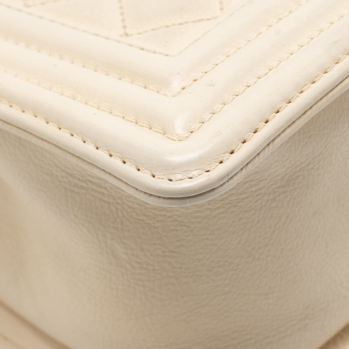 Chanel medium boy bag calfskin ivory ruthenium silver hardware