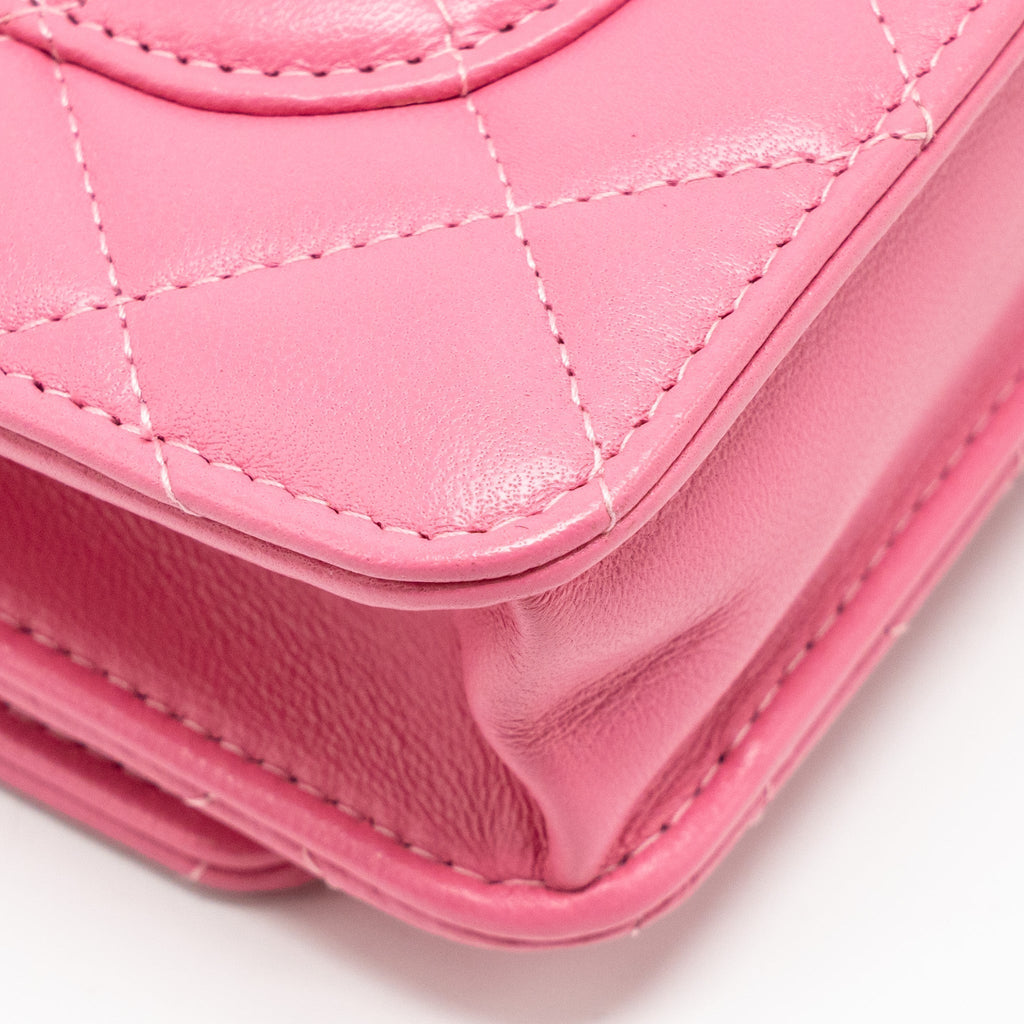 CHANEL PEARL CRUSH WALLET ON CHAIN LAMBSKIN PINK GHW