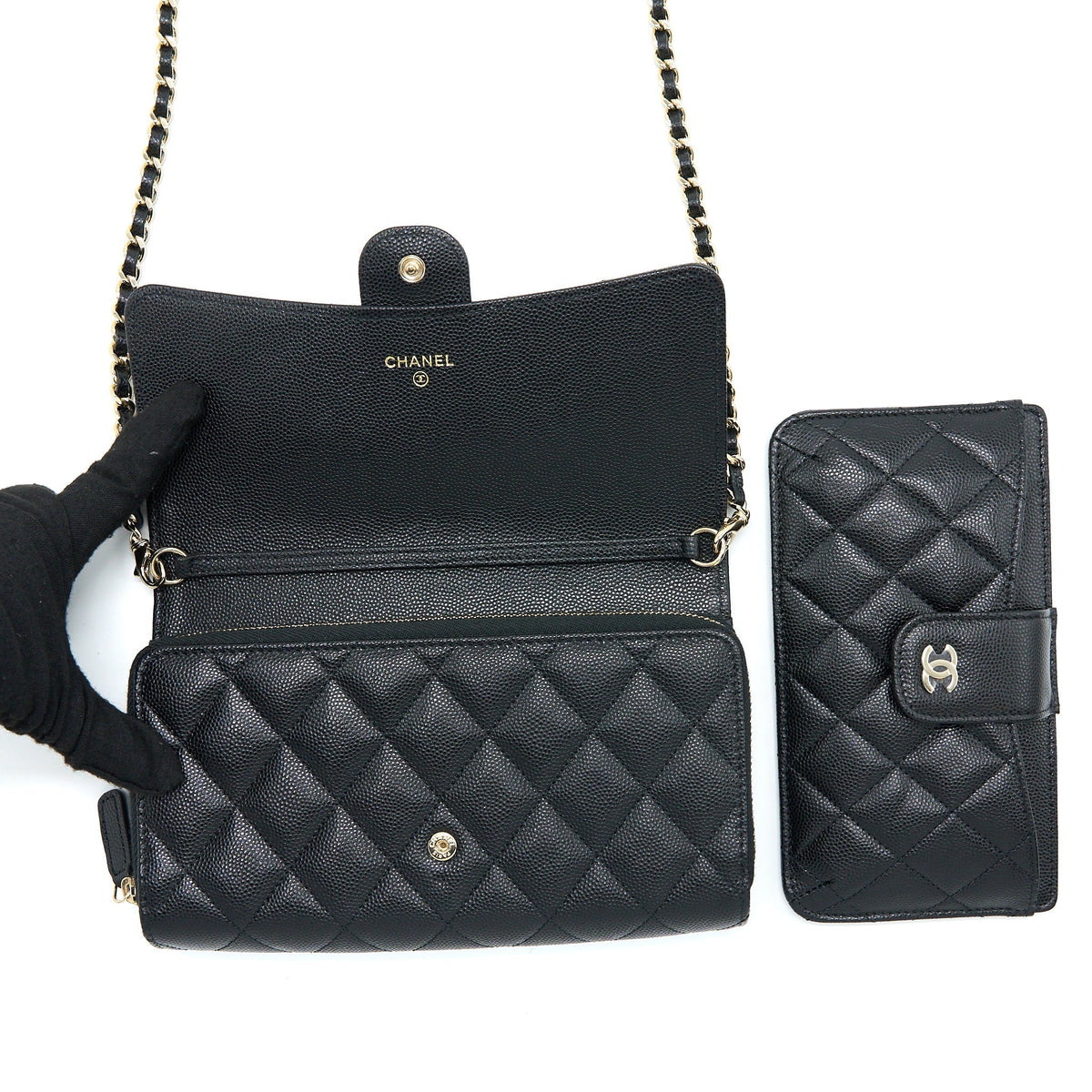 CHANEL 3 IN 1 WALLET ON CHAIN CAVIAR BLACK LGHW