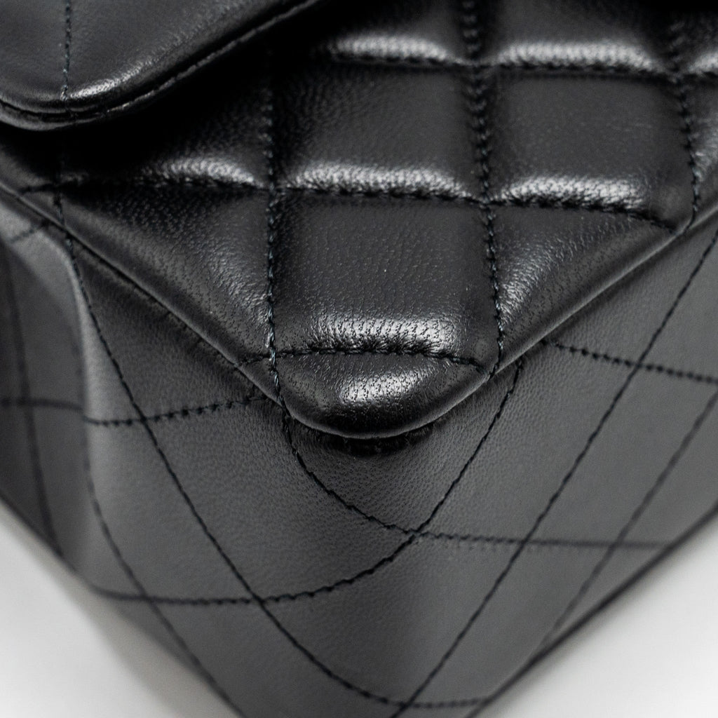 CHANEL MINI RECTANGULAR FLAP BAG LAMBSKIN BLACK LGHW (MICROCHIP)