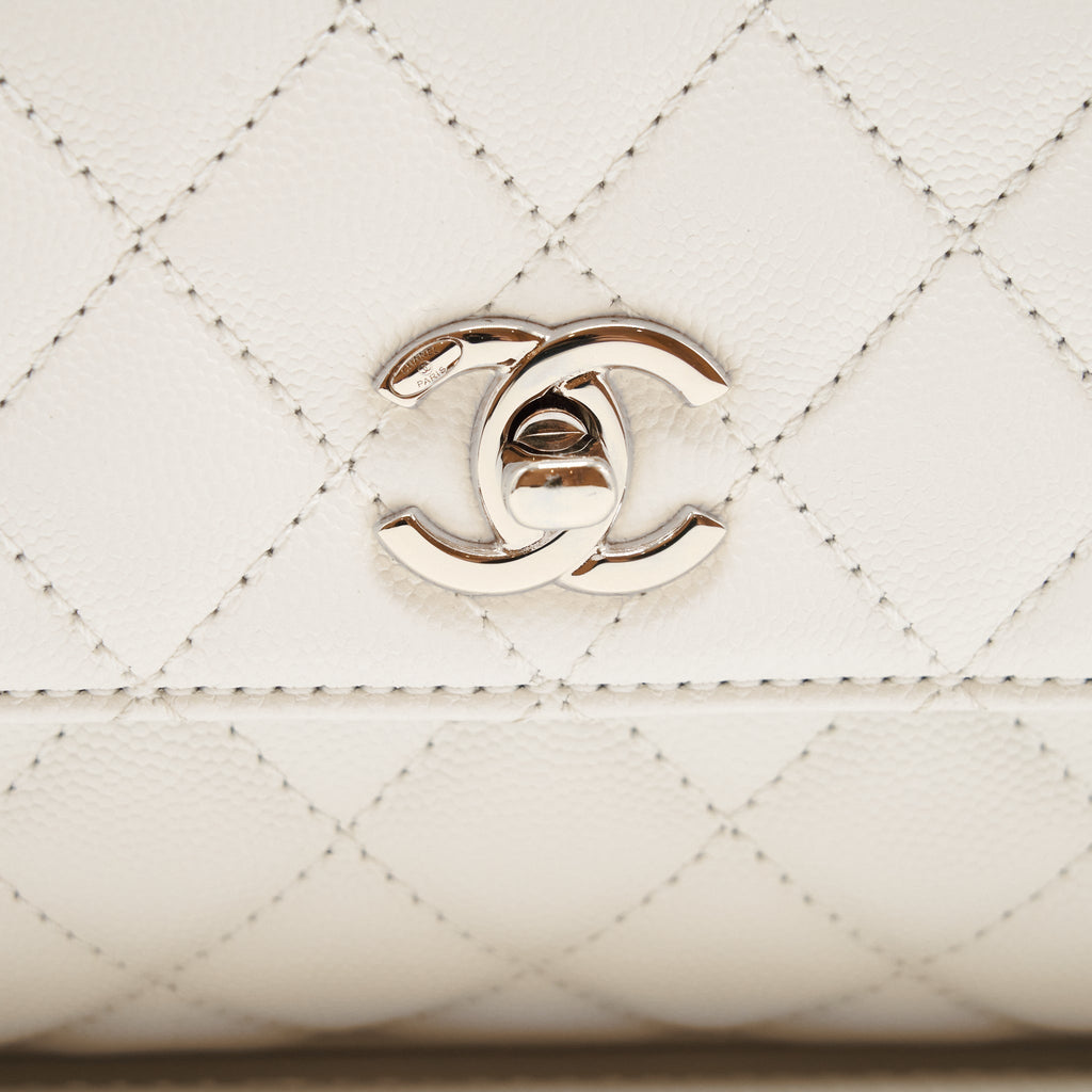 CHANEL SMALL COCO HANDLE CAVIAR WHITE LGHW (MICROCHIP)