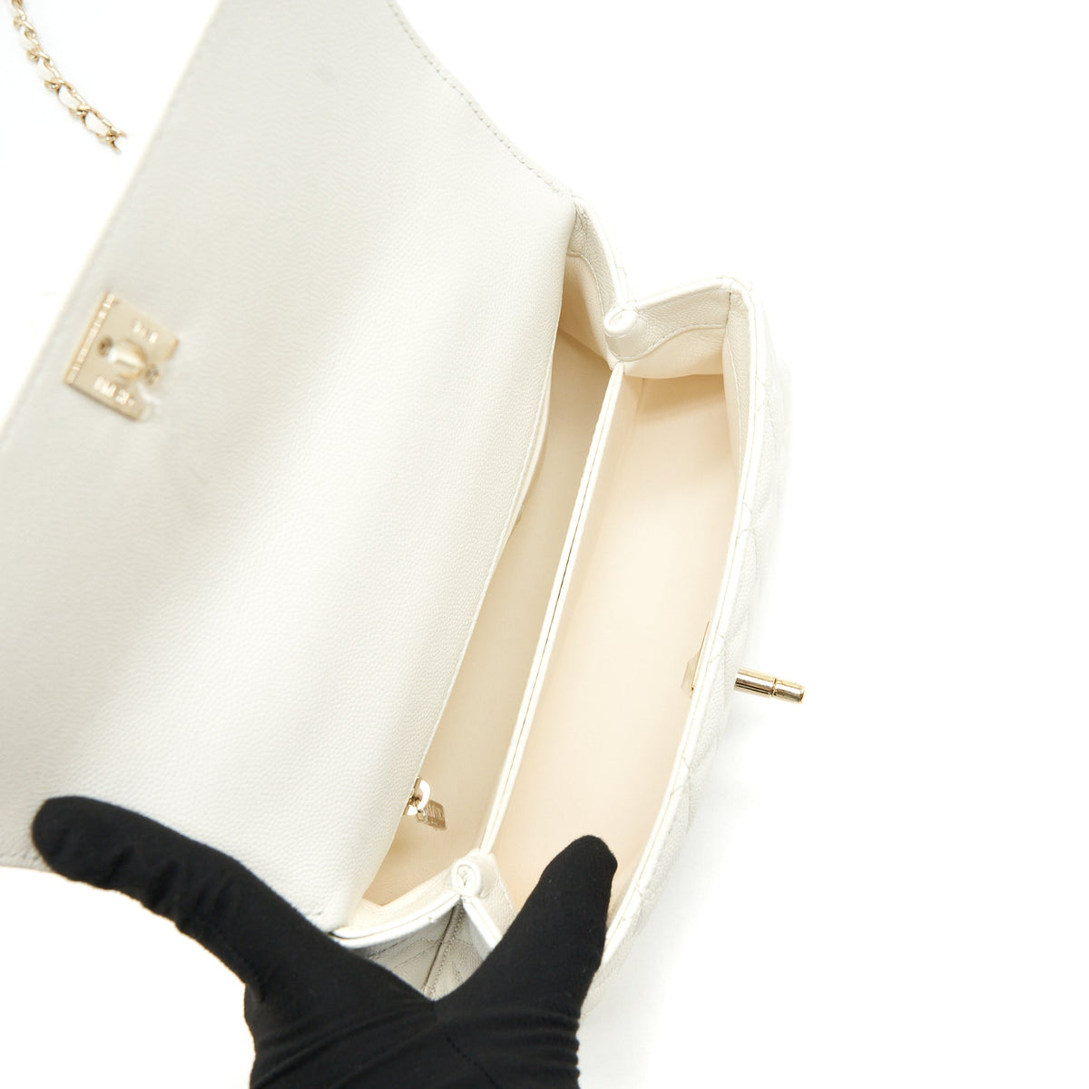 CHANEL SMALL COCO HANDLE CAVIAR WHITE LGHW (MICROCHIP)