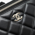 CHANEL TOP HANDLE LONG VANITY WITH CHAIN LAMBSKIN BLACK LGHW(MICROCHIP)