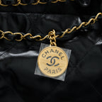 CHANEL MEDIUM 22 BAG GOLD LETTER SHINY CALFSKIN BLACK GHW (MICROCHIP)