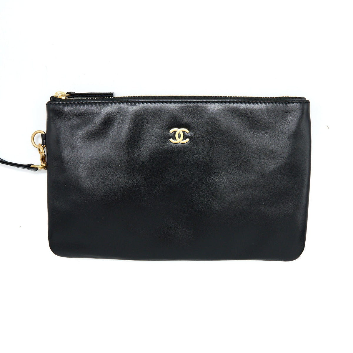 CHANEL MEDIUM 22 BAG GOLD LETTER SHINY CALFSKIN BLACK GHW (MICROCHIP)