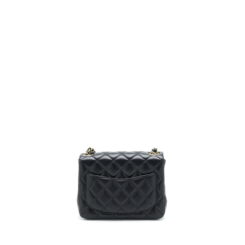 CHANEL MINI SQUARE FLAP BAG LAMBSKIN BLACK GHW (MICROCHIP)