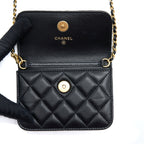 CHANEL PEARL CRUSH MINI FLAP BELT BAG LAMBSKIN BLACK BRUSHED GHW