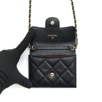 CHANEL CLASSIC CARD HOLDER WITH CHAIN CAVIAR BLACK LGHW