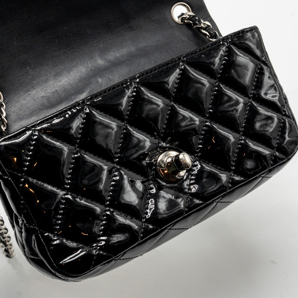 CHANEL CC MINI FLAP BAG PATENT BLACK SHW