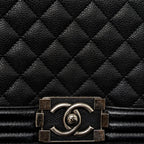 CHANEL MEDIUM BOY BAG GRAINED CALFSKIN BLACK RUTHENIUM HARDWARE