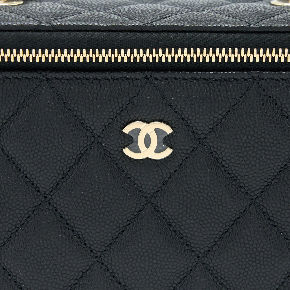 CHANEL LONG VANITY WITH CHAIN CAVIAR BLACK LGHW (MICROCHIP)