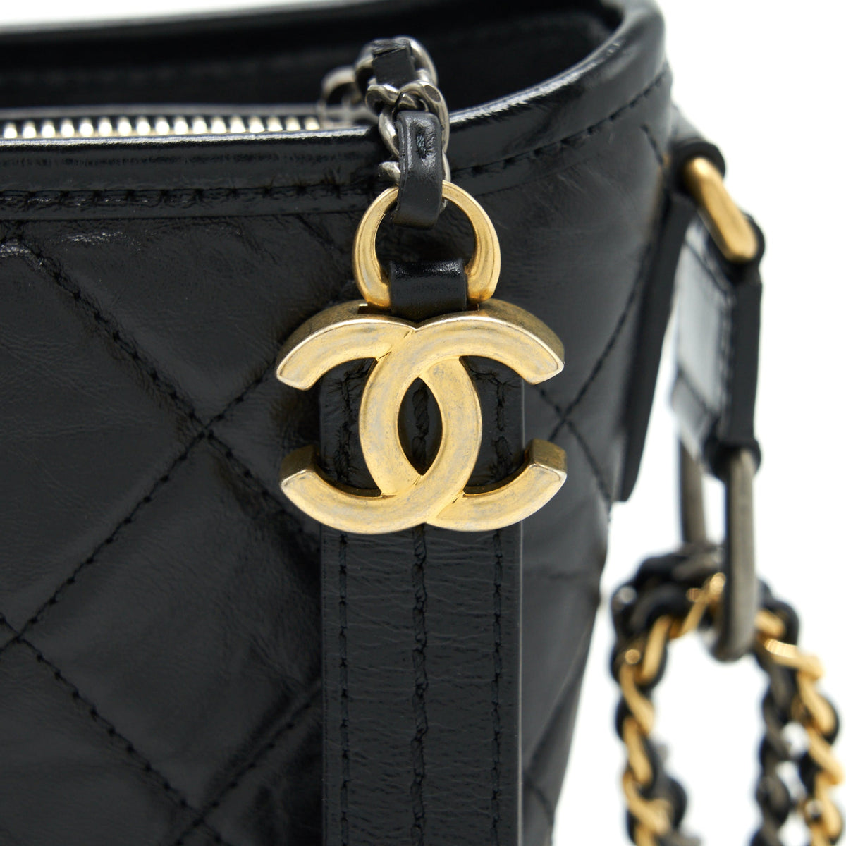CHANEL SMALL GABRIELLE HOBO BLACK BAG GOLD/SLIVER HARDWARE