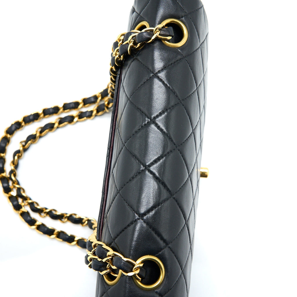 CHANEL VINTAGE SMALL CLASSIC DOUBLE FLAP BAG LAMBSKIN BLACK GHW