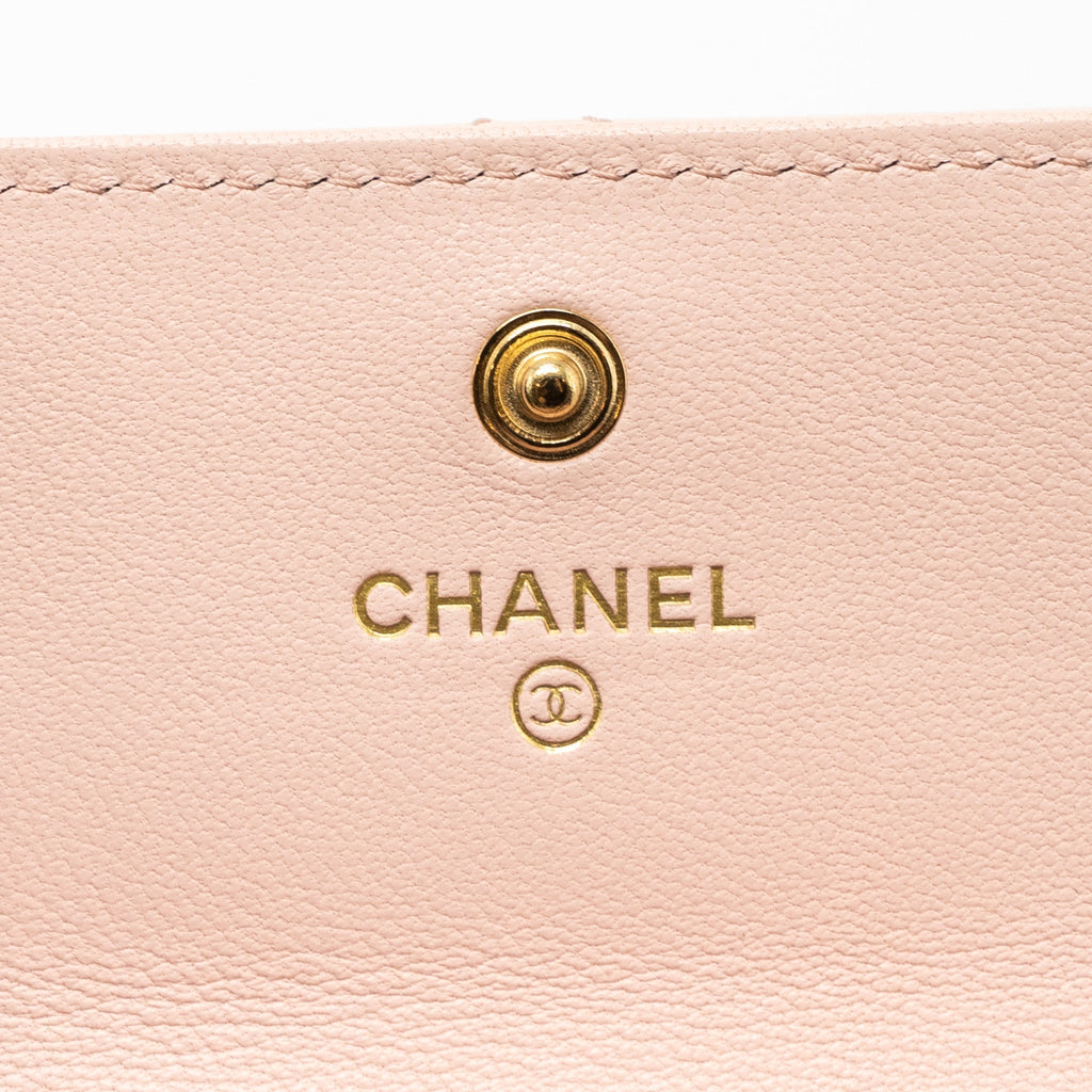 CHANEL 19 CARD HOLDER LAMBSKIN LIGHT PINK GHW (MICROCHIP)