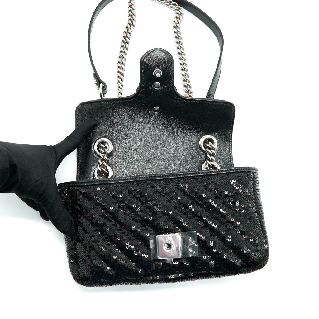 GUCCI MARMONT MINI SEQUIN SHOULDER BAG BLACK