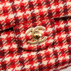 Chanel 24n Grand Sac Hobo Bag Houndstooth Tweed Red GHW (microchip)