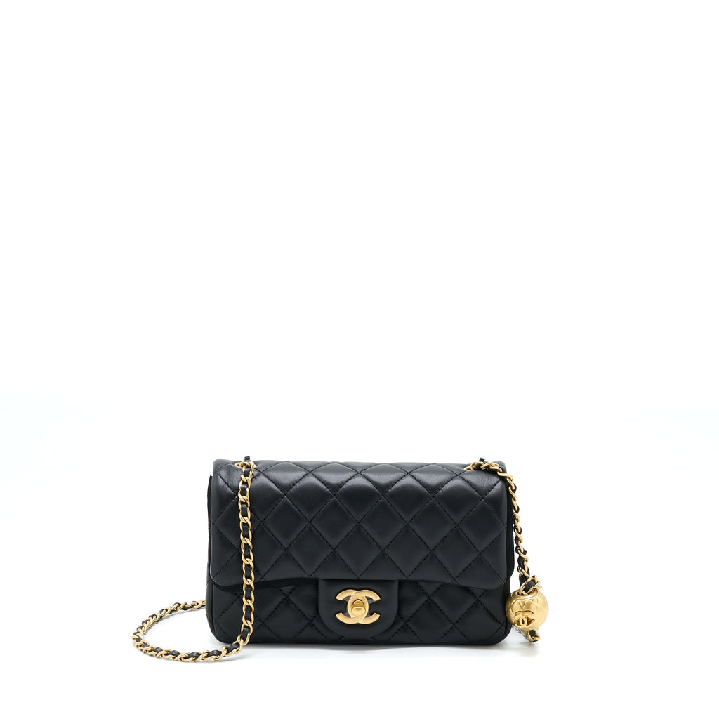 CHANEL PEARL CRUSH MINI RECTANGULAR LAMBSKIN BLACK WITH GHW (MICROCHIP)