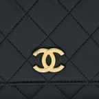 CHANEL DETAILED TOP HANDLE WALLET ON CHAIN LAMBSKIN BLACK BRUSHED GHW (MICROCHIP)