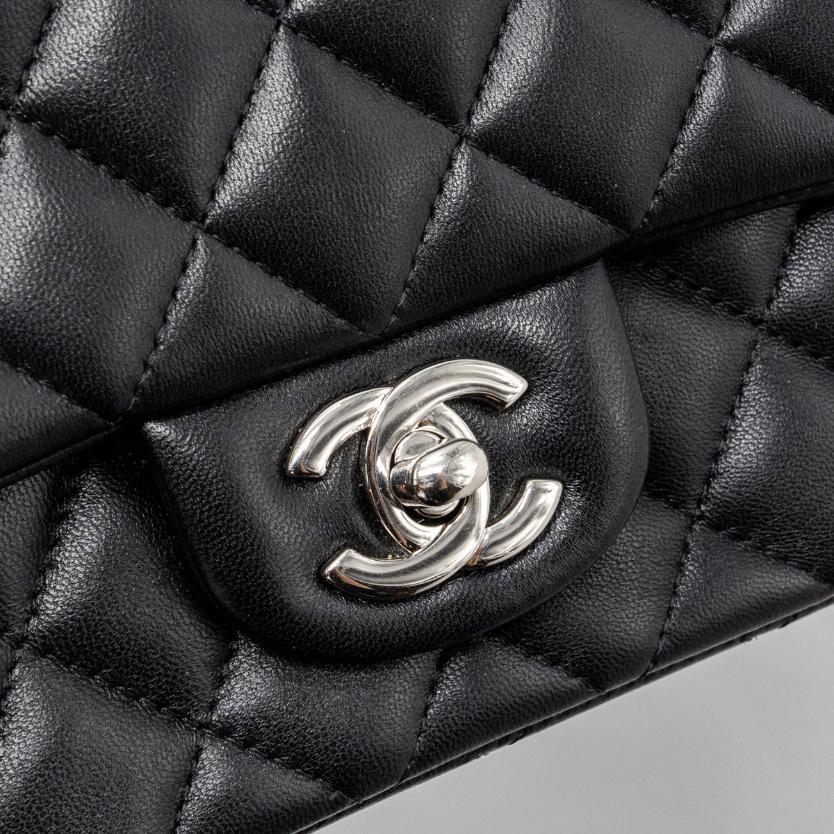 CHANEL MINI SQUARE FLAP BAG LAMBSKIN BLACK SHW