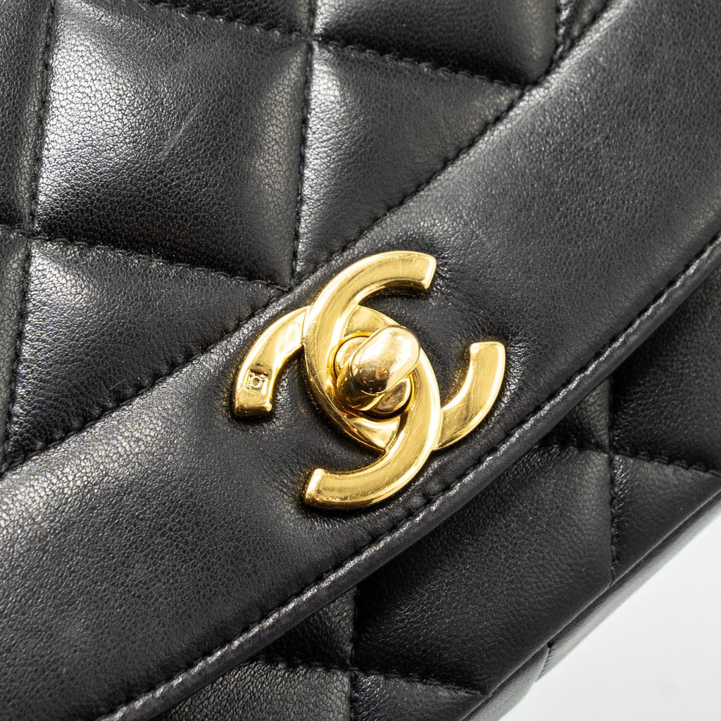 CHANEL VINTAGE DIANA FLAP BAG LAMBSKIN BLACK GHW