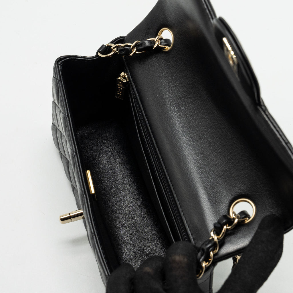 CHANEL MINI RECTANGULAR FLAP BAG LAMBSKIN BLACK LGHW (MICROCHIP)