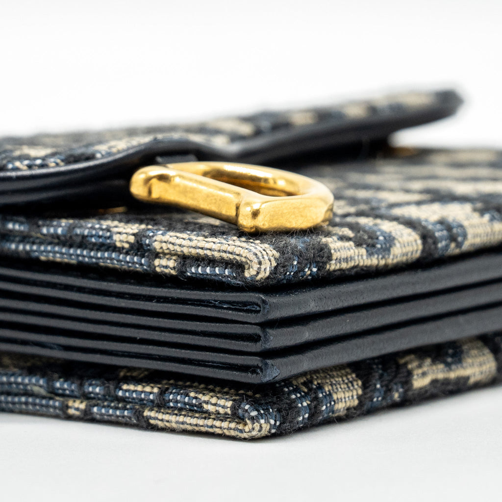 DIOR SADDLE LOTUS WALLET BLUE OBLIQUE JACQUARD GHW