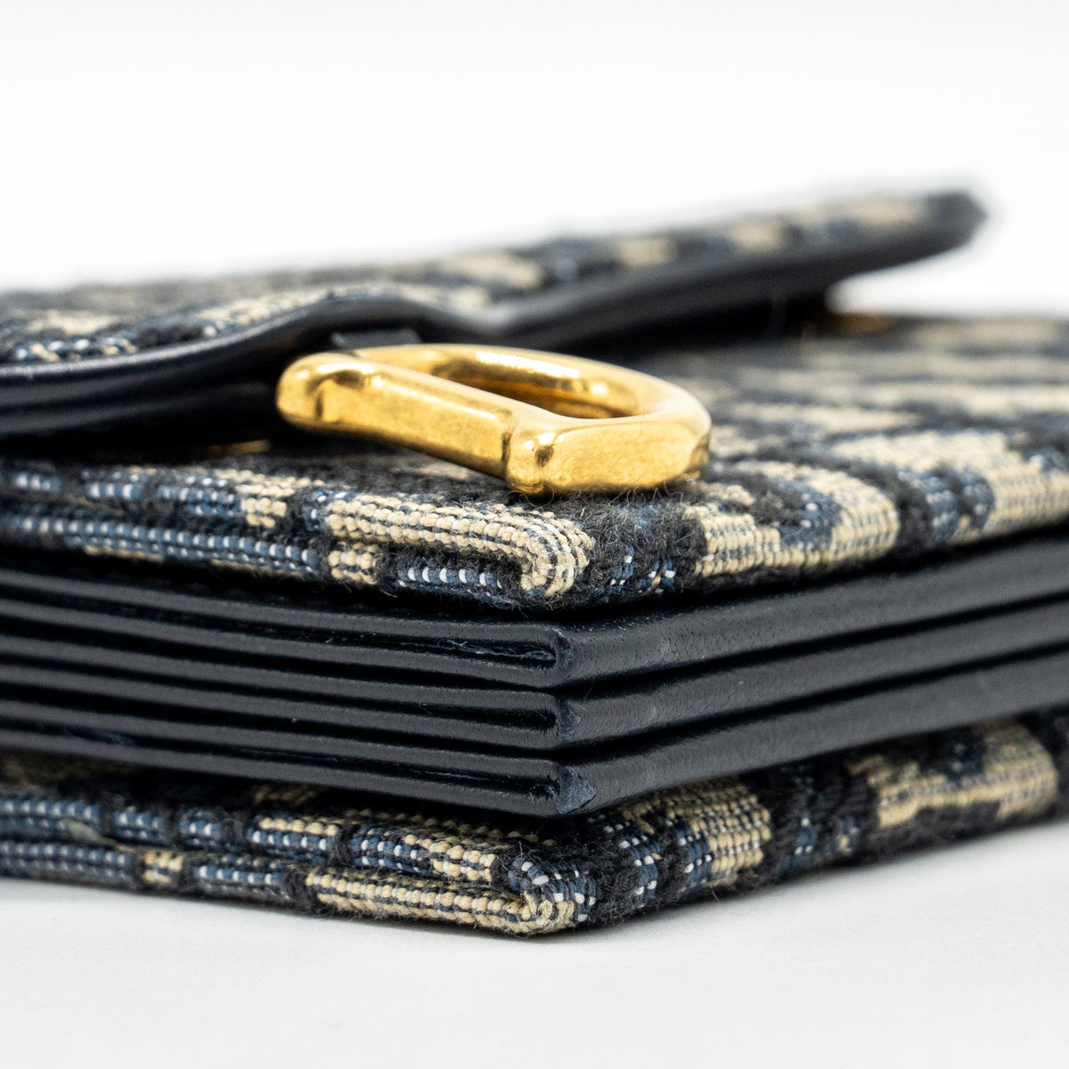 DIOR SADDLE LOTUS WALLET BLUE OBLIQUE JACQUARD GHW