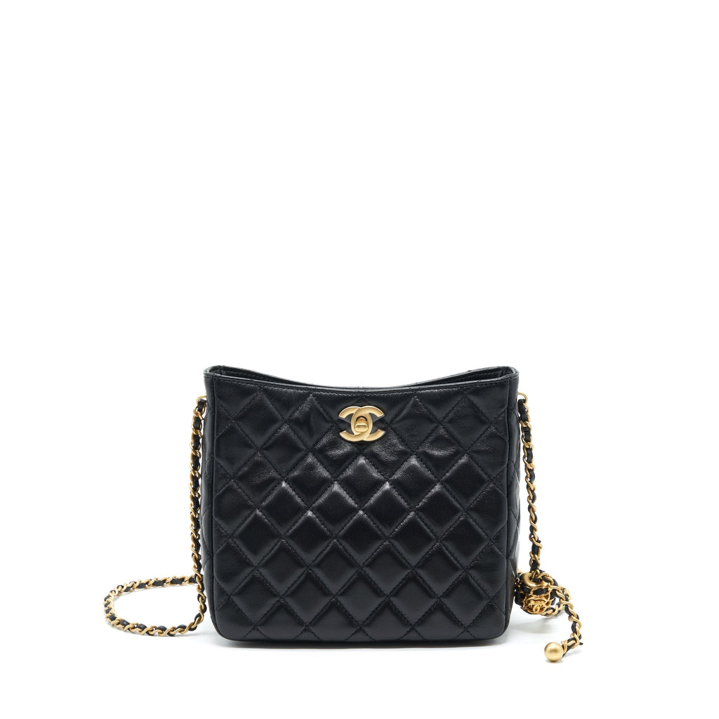 CHANEL 22S PEARL CRUSH HOBO BAG LAMBSKIN BLACK GHW